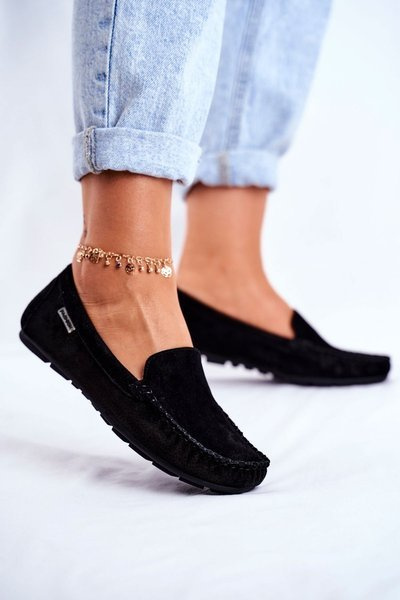 Damen Mokassins Wildleder Schwarz Papito