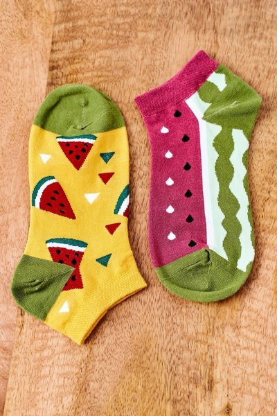 Mismatched Socks With Watermelons Yellow-Green