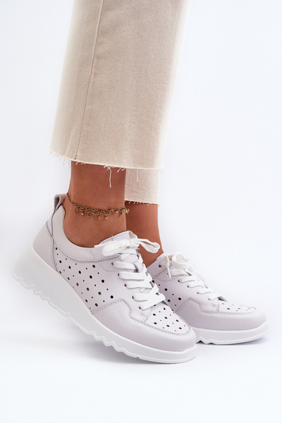 Damen-Sneaker mit Keilabsatz aus hellem Naturleder S.Barski LR482