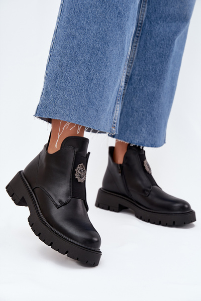 Futterniedrige Damen Stiefeletten Mit Dekoration Am Reißverschluss Schwarz Lavira