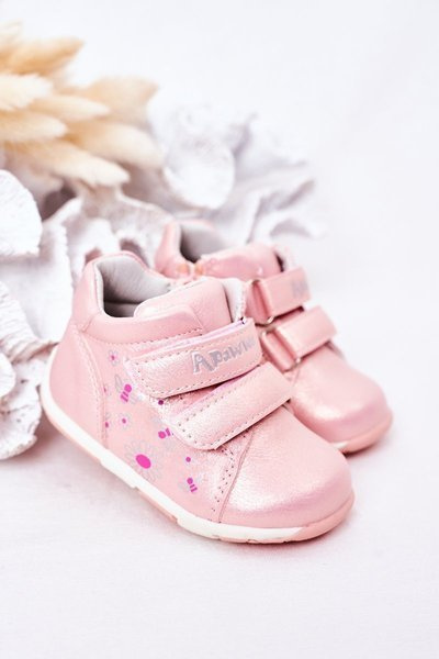 Pantofi din piele pentru copii cu velcro roz roz roz