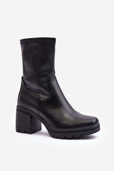 Women's Leather Boots on a Massive Heel Black Fllavie