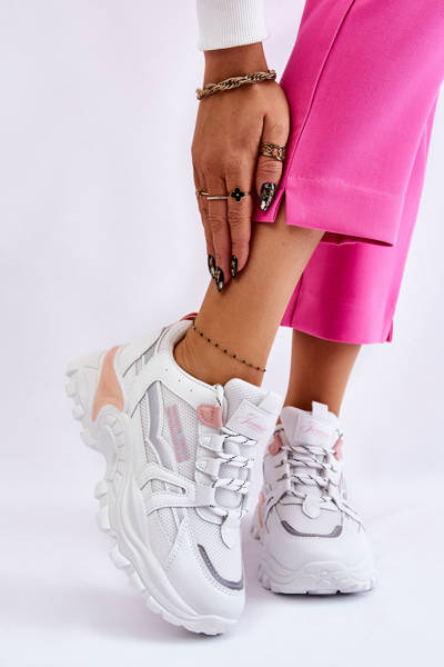 Fashionable Women's Platform Sneakers White-Pink Biko