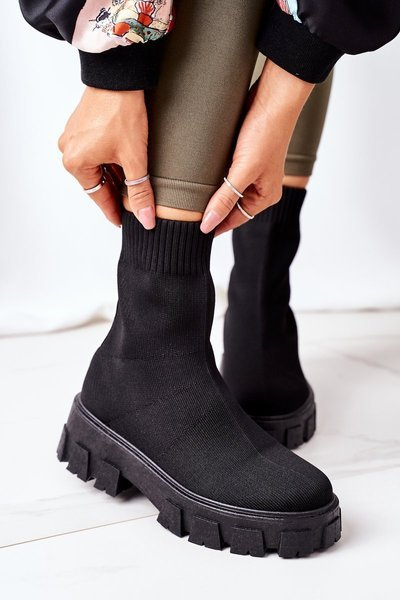 Elastischer Stoff Plateau-Sneakers Schwarz Inspiration