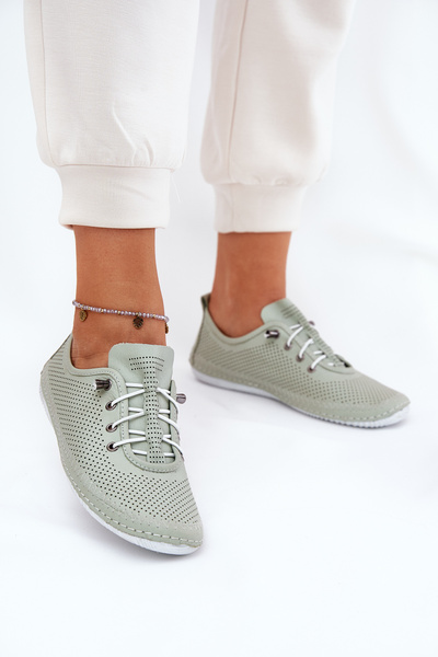 Chaussures À Lacets En Cuir Pour Femmes En Cuir Naturel Artiker 54C0833 Vert Clair