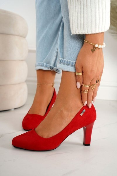 Escarpins classiques pour femmes sur un talon bloc en daim rouge Eleanor