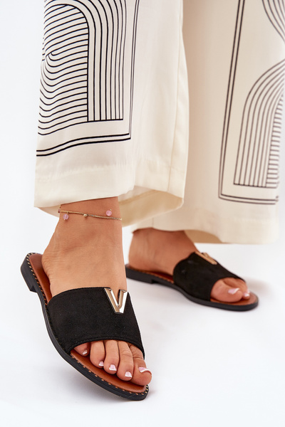 Sandales Plates Pour Femmes Avec Détails Décoratifs Noires Saliena