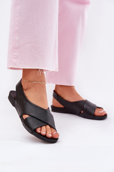 Sandales en cuir pour femmes noires Zazoo 40407
