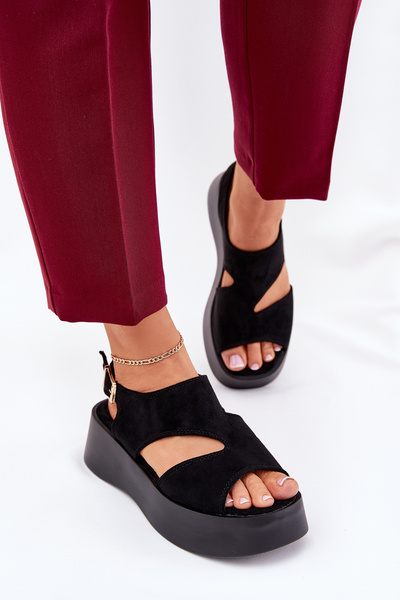 Sandale Dama Pe Platforma Eko Suede Negre Karonia