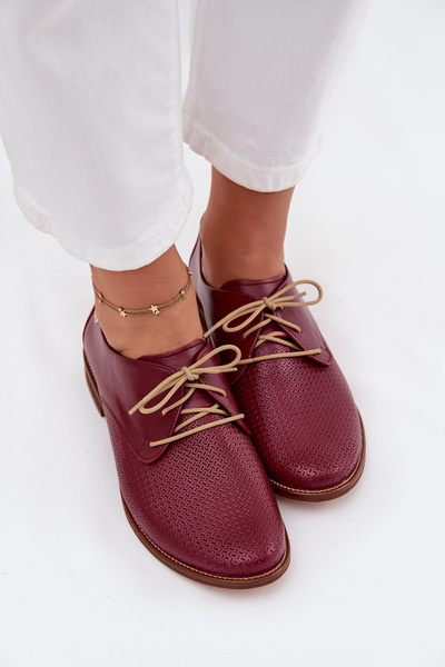 Pantofi eleganți din piele pentru femei cu șiret Zazoo 4238 Bordeaux