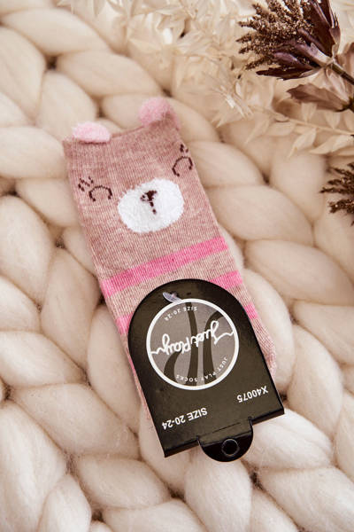 children's striped socks with a teddy bear Beige