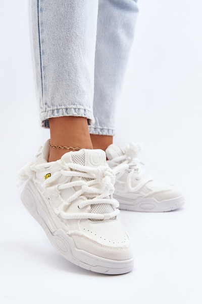Sneakers de damă cu șireturi groase albe Miatora