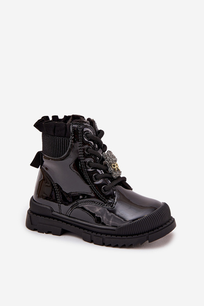 Bottines fille en cuir verni avec fermeture éclair noir Felori