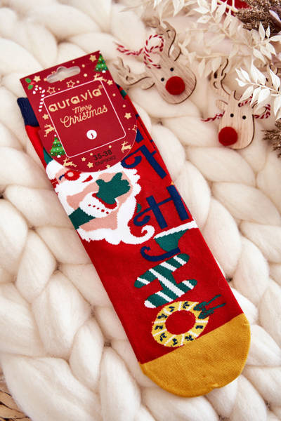 Șosete pentru femei cu un model de Crăciun „Ho Ho Ho” Red