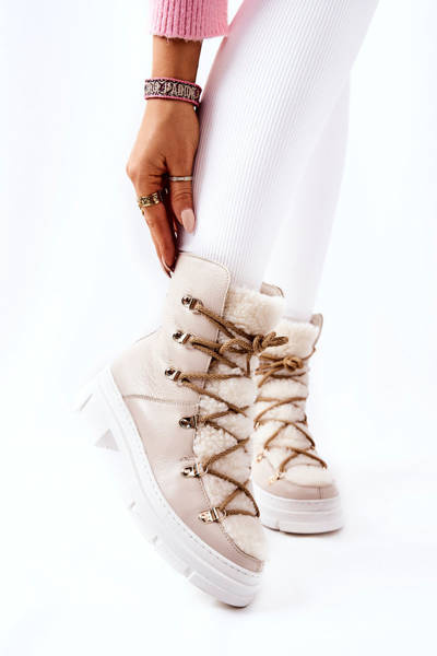 Bottes Trappeurs Cuir Rembourrées Beige Clair Nerisso