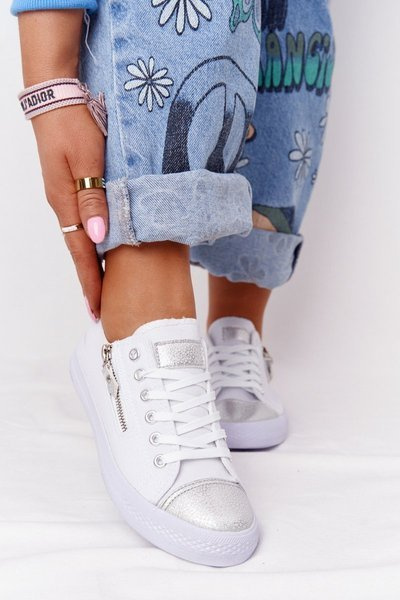 Damen Slip-On Sneakers Weiß und Silber Festival
