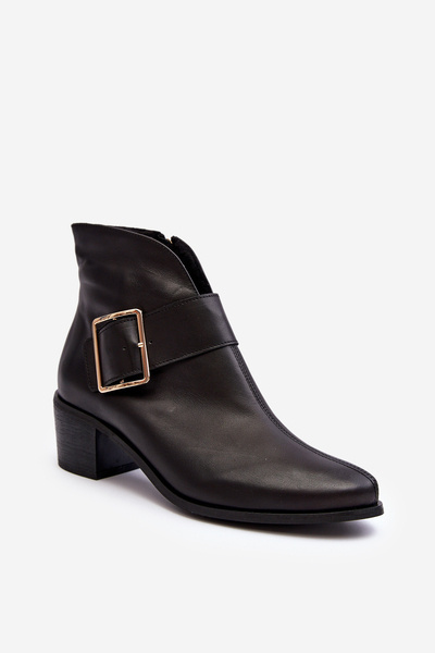 Damen Leder Stiefeletten mit niedrigem Absatz und Schnalle schwarz Liliane