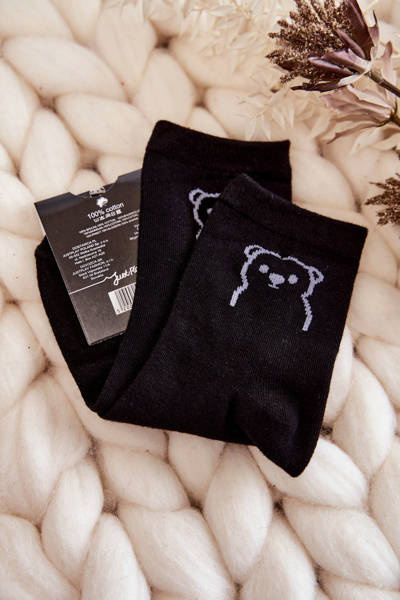 Damensocken aus Baumwolle mit Teddybär Schwarz