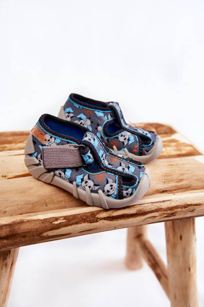 Chaussons Befado Velcro 190P104 Bleu-Gris