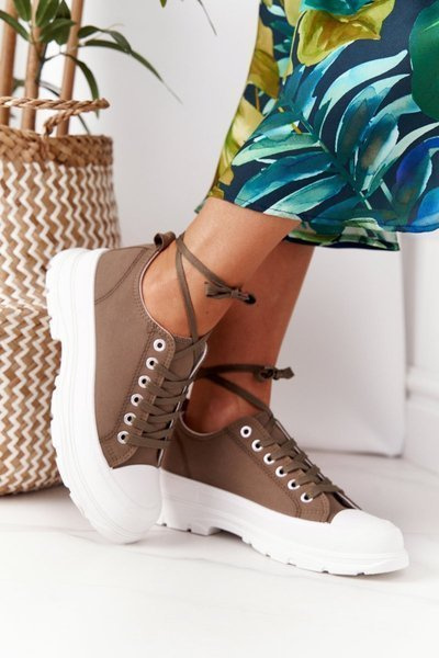 Damen Plateau Turnschuhe Braun Travel Time
