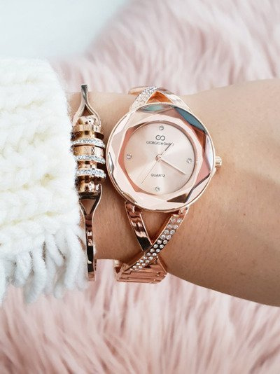 Women's Giorgio și Dario Watch cu paiete Cube Pink Gold