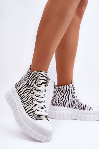 Women's High Sneakers Zebra Pattern White Florensi