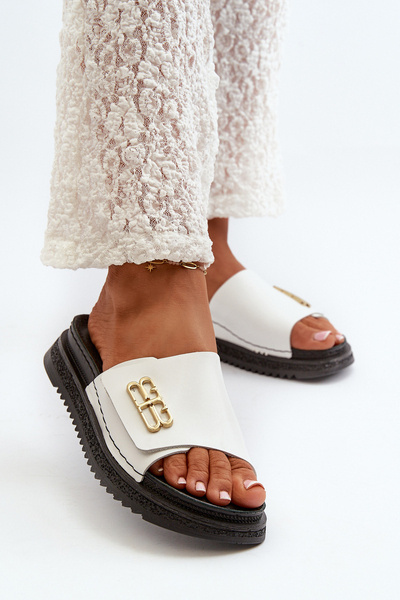 Zazoo 50101 Claquettes à plateforme en cuir pour femmes, blanc