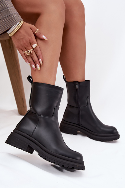 Damentalbooties auf Plattform und flacher Absatz schwarz Levira