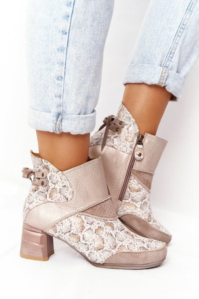 Bottes en cuir à talon bloc pour femmes Maciejka Beige doré 03963-20