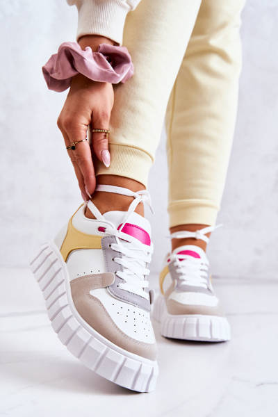 Pantofi de piele sport pentru femei florentin alb-bej