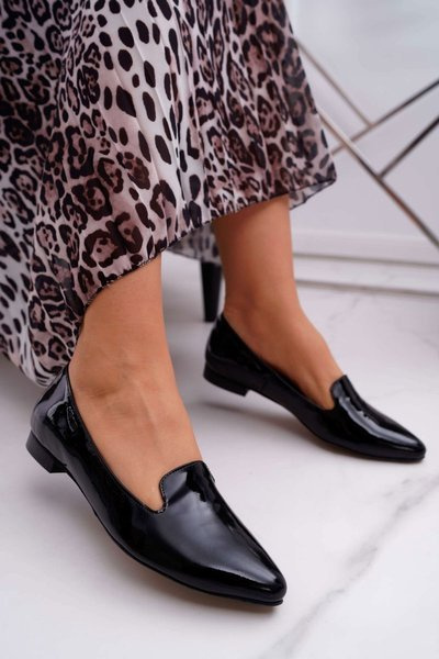 Damen Lackierte Loafer Mokassins Schwarz Sinedos