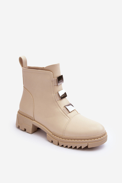 Azulenn Lederstiefel Mit Flacher Hellbraune Absatz