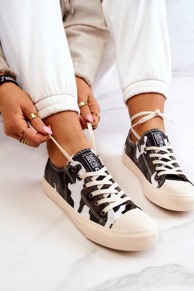 Baskets en matière pour femmes Camo BIG STAR JJ274237 Blanc-Gris