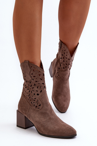 Bottines en Daim avec Tige Découpée sur Talon Bloc Marron Irvelame