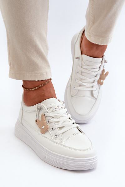 Baskets chaussures de sport pour femmes sur plateforme avec décoration blanc VINCEZA 13613