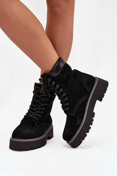 Botine din nubuk pentru femei cu șireturi Big Star SS274791 Negru
