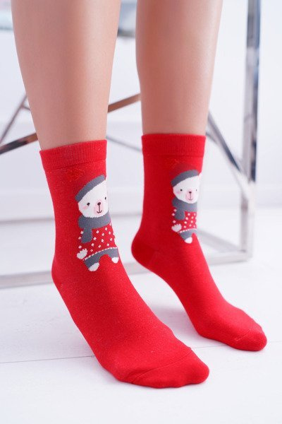Weihnachtssocken für Damen Rot mit Teddybär