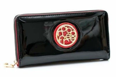 Large Women's Black Lacquered Wallet Nobo Red