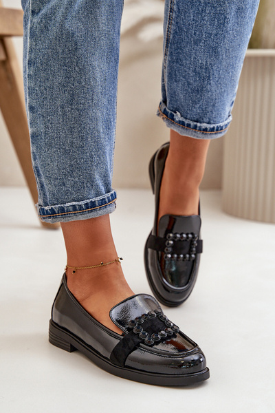 Mocassins Femme Laqués Avec Décoration Noir Vinceza 58389