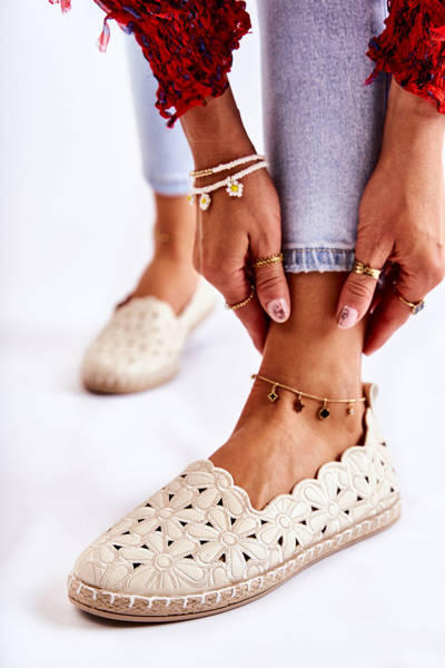 Damen Slip-On Ballerina Flats mit Blumen Beige Vennice