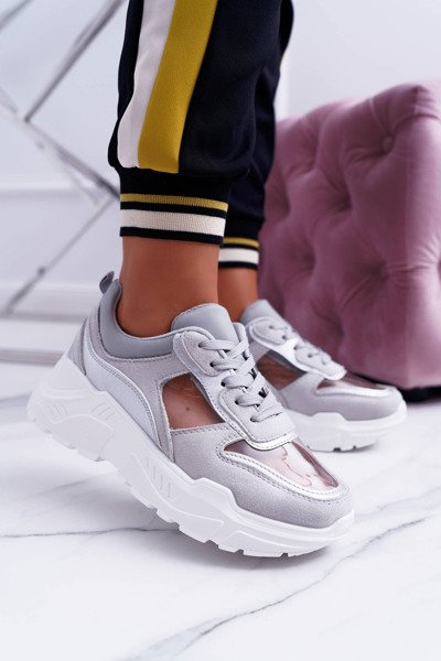 Sportos női vastag talpú átlátszó szürke futócipő