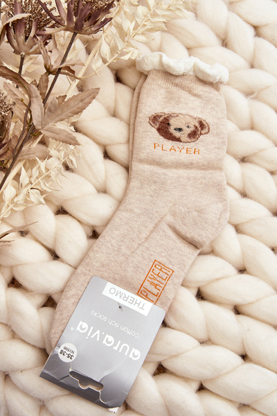 Chaussettes Épaisses En Coton Avec Ours Beige