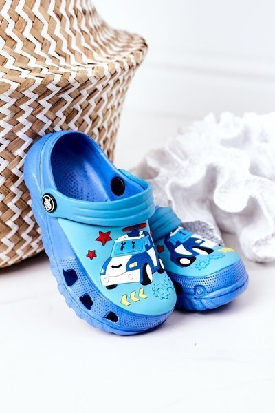 Chaussons En Mousse Pour Enfants Avec Une Voiture Bleu