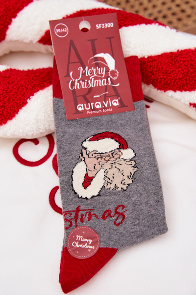 Men's Christmas Socks With Text And Santa Claus Grey