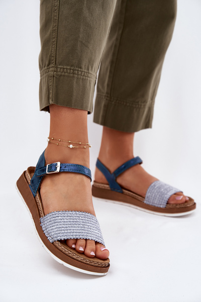 Damen Sandalen Mit Geflecht Am Riemen Blau Inblu GS000050
