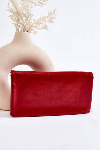 Grand Portefeuille En Cuir Pour Femme Avec Fermeture Éclair Rouge Brillant