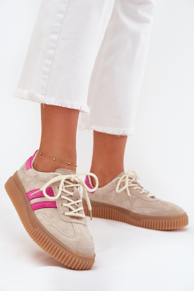 Suede Women's Platform Sneakers Beige-Pink Cavira