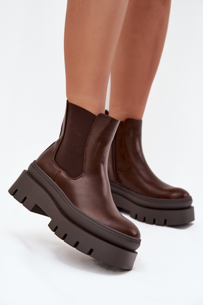 Warmes Damen-Stiefeletten auf Plattform Schokolade Ismira