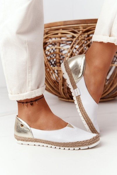 Femei Ballerinas din piele Maciejka 05056-11-Gold alb