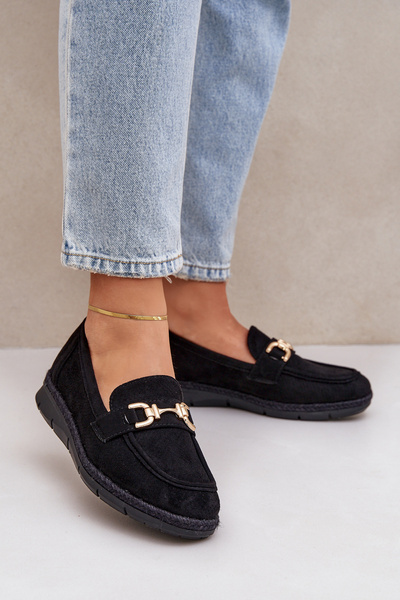 Loafer mit Lochmuster und goldenem Detail und Jute schwarz Lainer